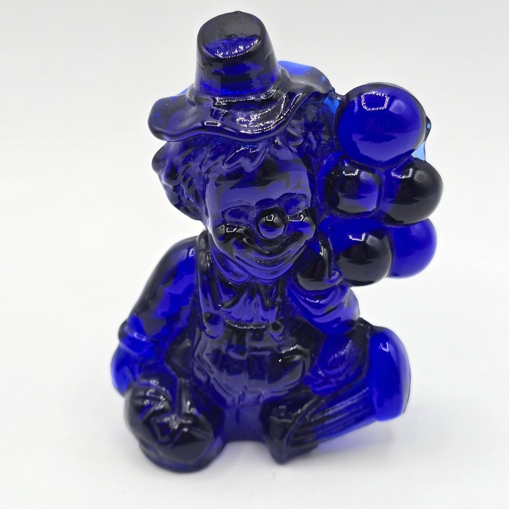 Mosser Glass Cobalt Blue Balloon Clown "Lyle" 1980s Vtg Figure Trinket